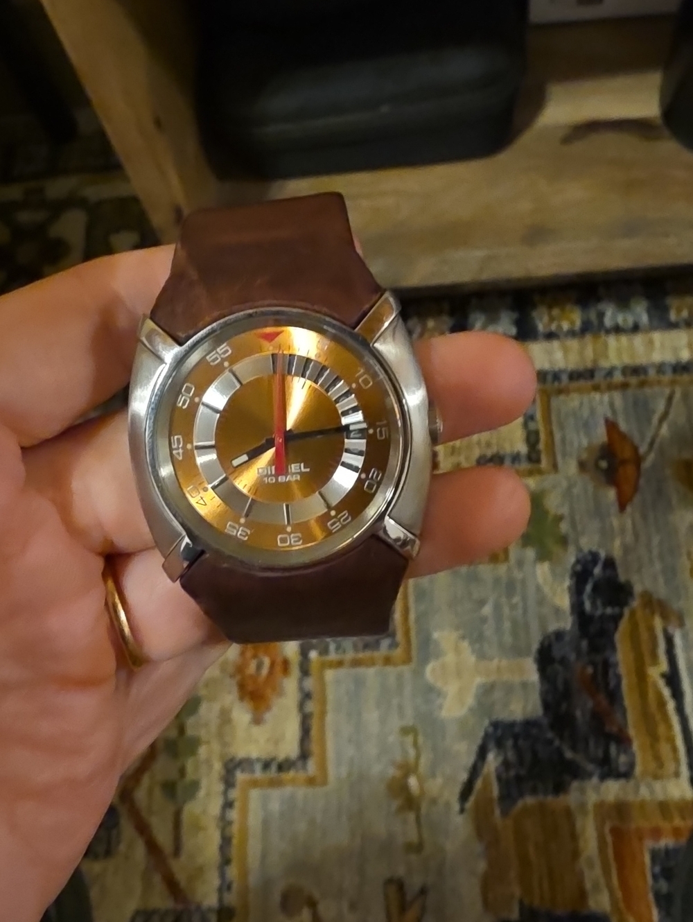Diesel Series III Copper Face Watch Brown Leather Band DZ3036 EUC Needs Battery